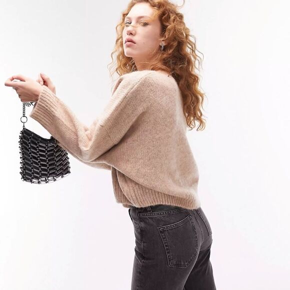 Topshop knitted slouchy sweater in neutral XS NWT in packaging - Picture 2 of 7